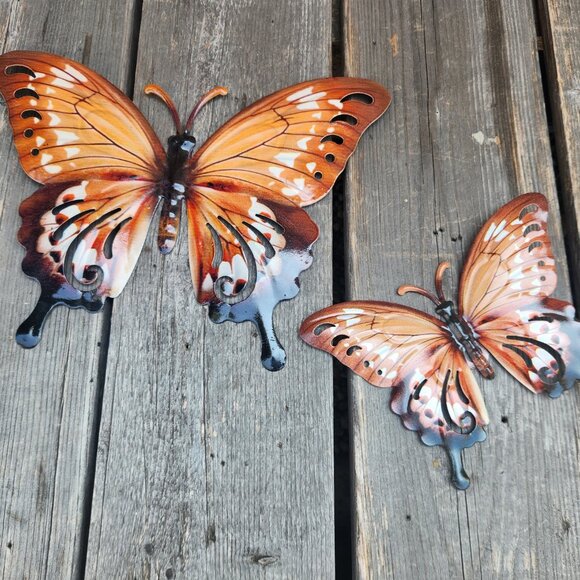 Metal Brown Butterfly Wall Decor Home Decor Set of 2, 10.5" and 6.5" - Picture 3 of 6